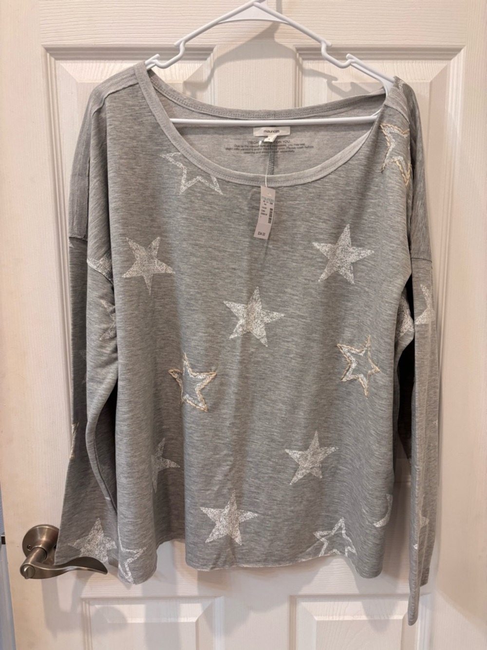 Maurices Light Gray Star Embellished Long Sleeve Top